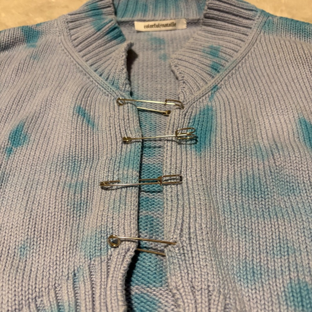 Colorful Natalie Blue Tie Dye Cropped Cardigan Safety Pin Grunge Punk 
S/M - Picture 2 of 7